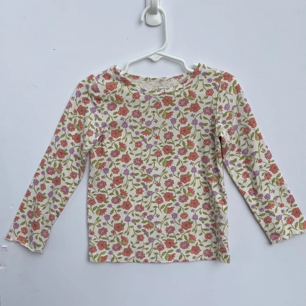 Carters Child of Mine Girls 3T Floral Long Sleeve Shirt Coral Purple White Tee